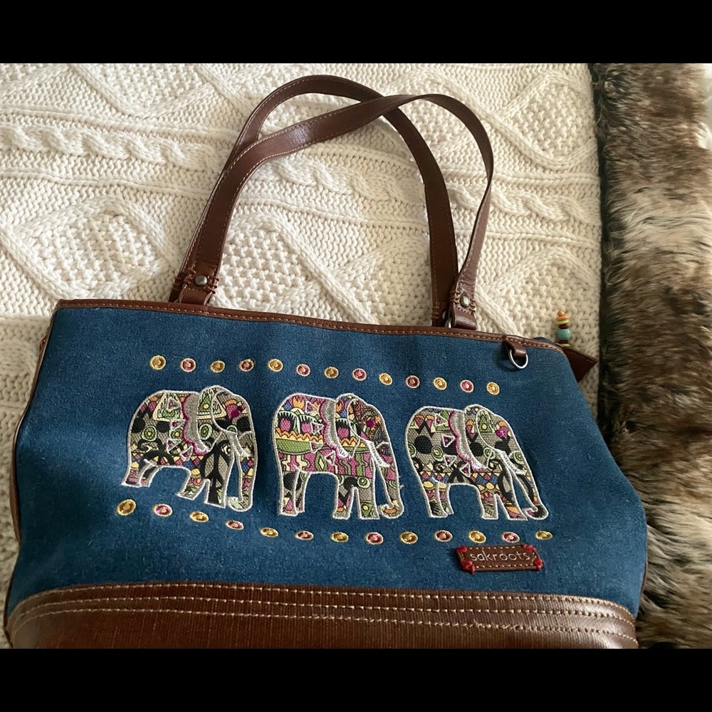 Sakroots Blue Denim and Brown Leather Purse